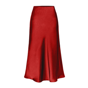 Satijnen rok met split Bright Red / M