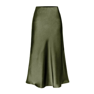 Satijnen rok met split Green / M