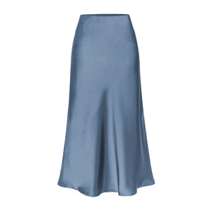 Satijnen rok met split Haze blue / M