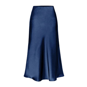 Satijnen rok met split Navy Blue / M