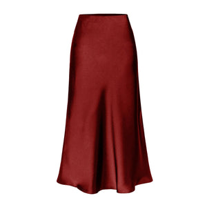 Satijnen rok met split Wine Red / M
