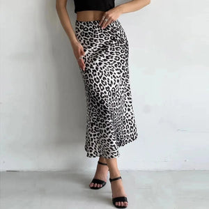 Satijnen rok panterprint Witte Luipaard / S