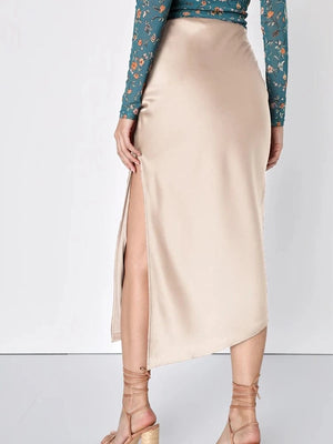 Satijnen rok split Beige / S