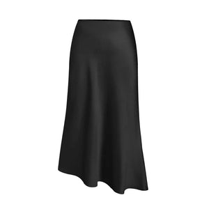 Satijnen rok split black / L