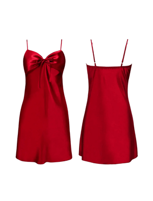 Satijnen slipdress dames met open rug en strikdetail