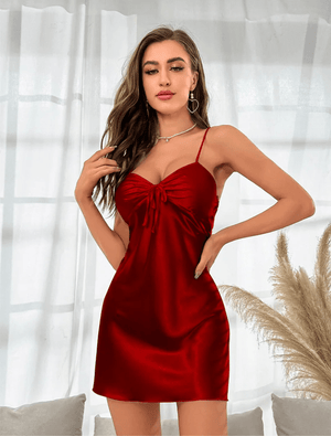 Satijnen slipdress dames met open rug en strikdetail Bordeauxrood / S