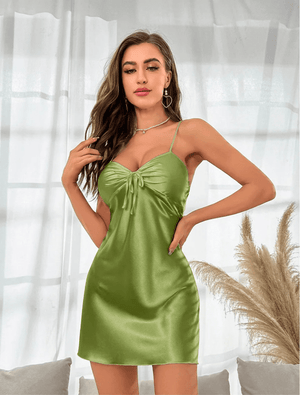 Satijnen slipdress dames met open rug en strikdetail Groen / S