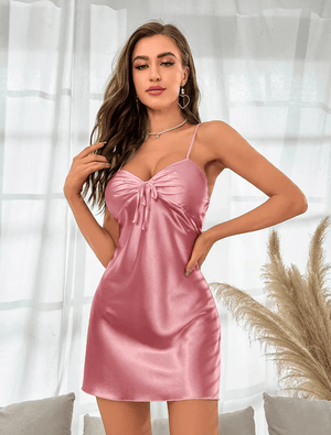 Satijnen slipdress dames met open rug en strikdetail Roze / S