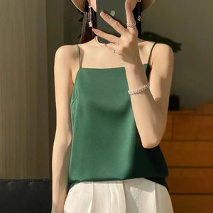 Satijnen spaghetti top Groen / S