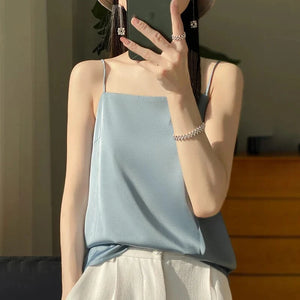 Satijnen spaghetti top Lichtblauw / S