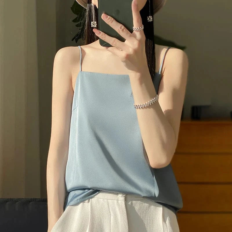 Satijnen spaghetti top Lichtblauw / S