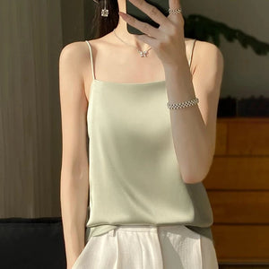 Satijnen spaghetti top Lichtgroen / S