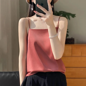 Satijnen spaghetti top Roestbruin / S