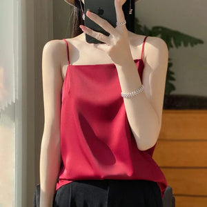 Satijnen spaghetti top Rood / S