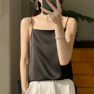 Satijnen spaghetti top Zwart / S