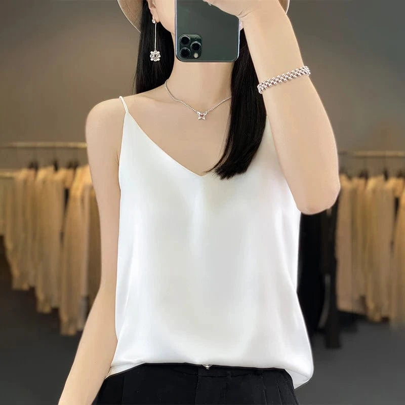 Satijnen top met spaghettibandjes