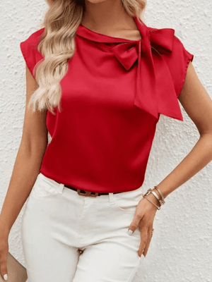 Satijnen top met strik S / rood