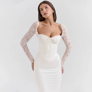 Satijnen trouwjurk met mouwen Wit / S