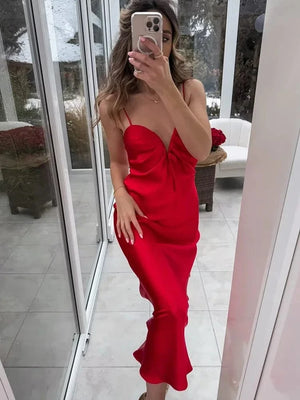 Sexy satijn rood jurk