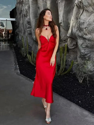 Sexy satijn rood jurk