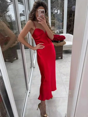 Sexy satijn rood jurk