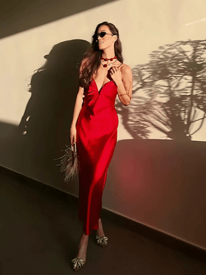 Sexy satijn rood jurk