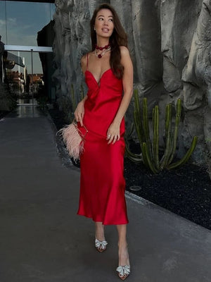 Sexy satijn rood jurk