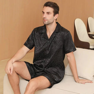 Shortama zwart luipaard satijn voor heren