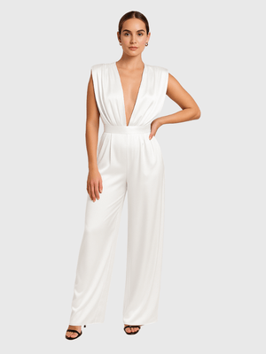 Witte satijnen jumpsuit Wit / S