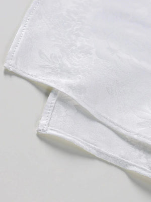 Witte satijnen mini jurkje met watervalhals en bloemen textuur