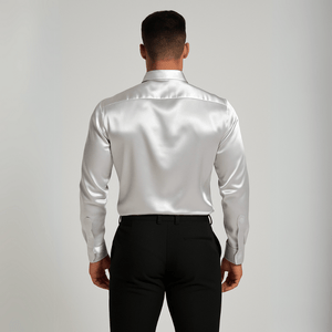 Zilver satijnen heren overhemd