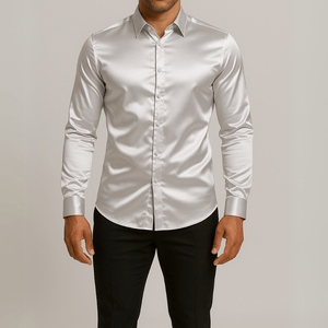 Zilver satijnen heren overhemd