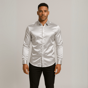 Zilver satijnen heren overhemd
