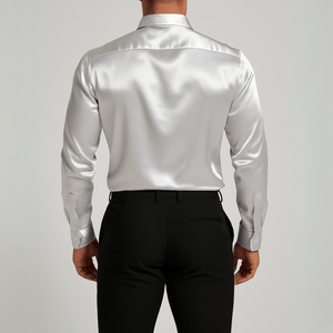 Zilver satijnen heren overhemd