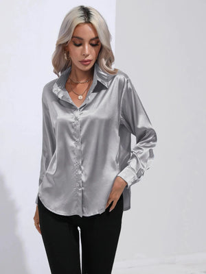 Zilverkleurige satijnen blouse