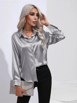 Zilverkleurige satijnen blouse Zilver / S