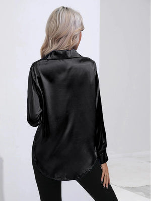 Zwarte satijnen blouse
