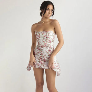 Bloemen jurkje dames satijne Roze / S
