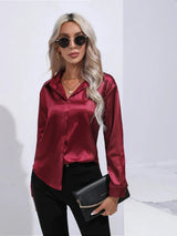Bordeaux rode satijnen blouse Bordeauxrood / S