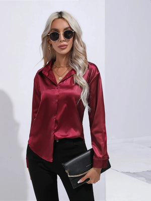 Bordeaux rode satijnen blouse Bordeauxrood / S