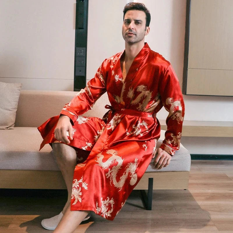 Chinese satijnen herenbadjas