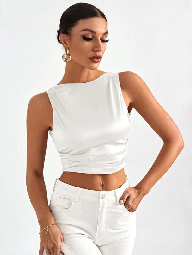 Crop top satijn Wit / S