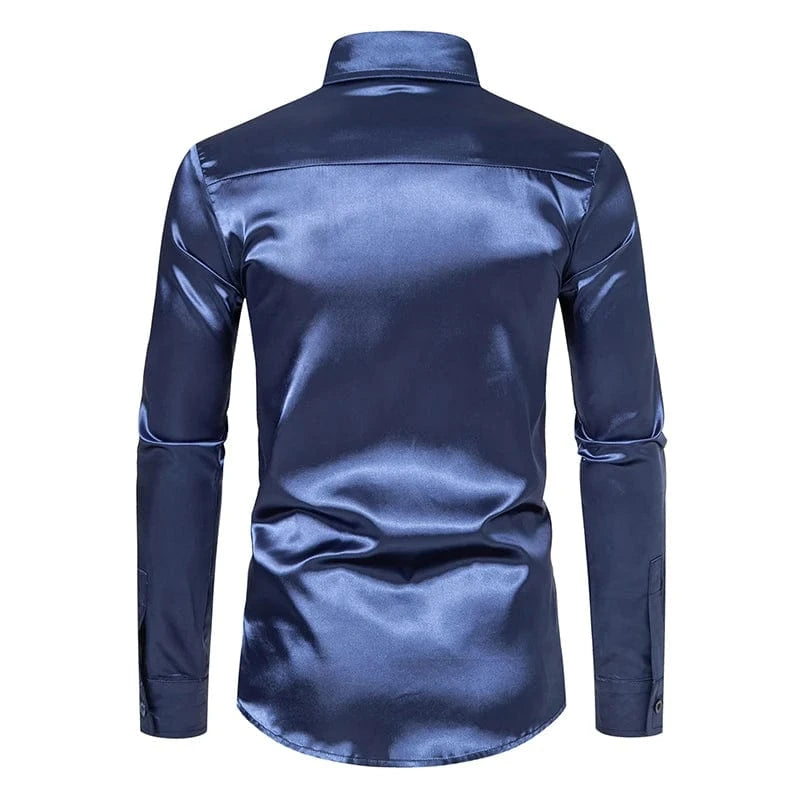 Donkerblauw satijnen heren overhemd