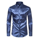 Donkerblauw satijnen heren overhemd Donkerblauw / S