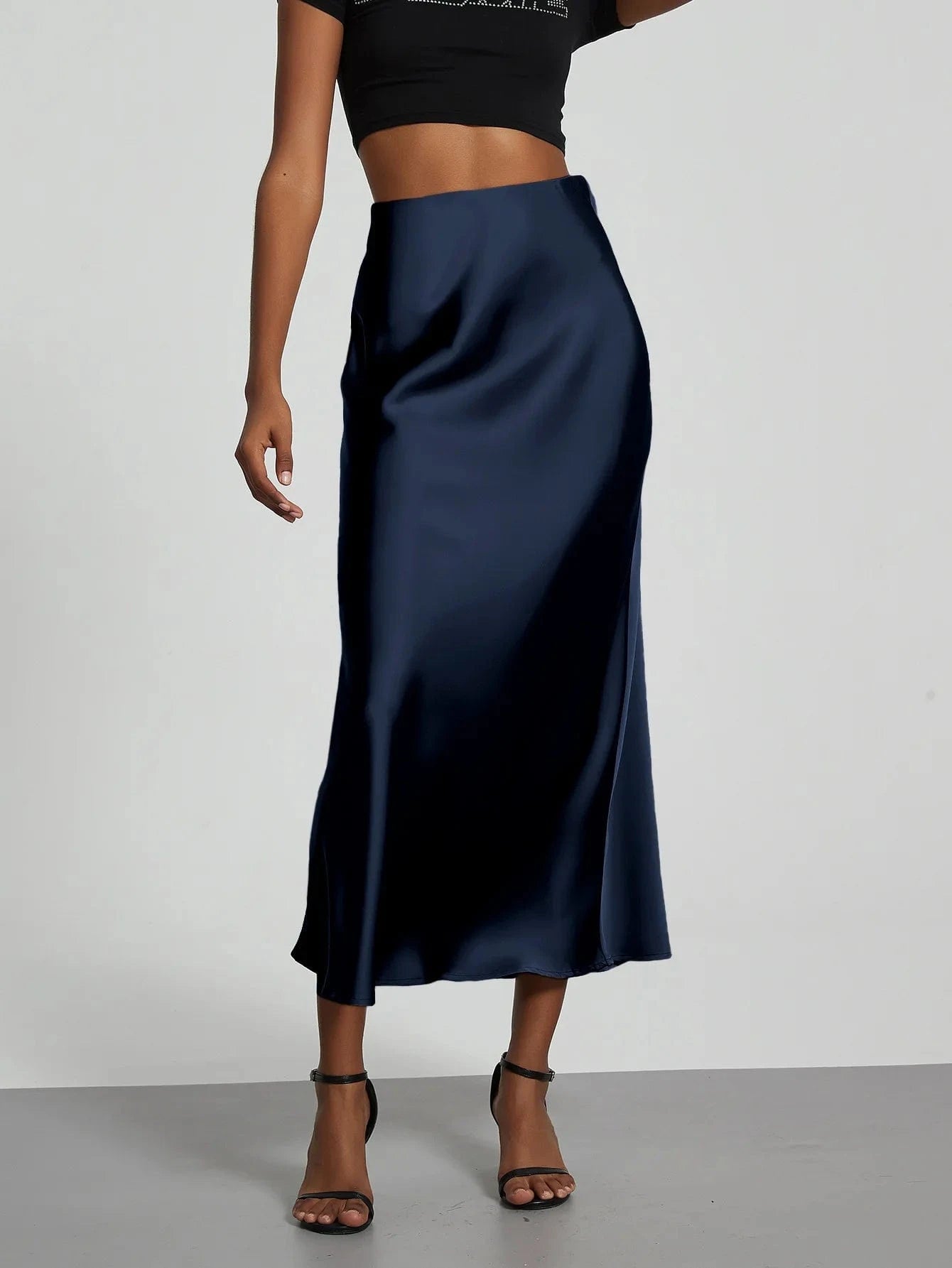 Donkerblauwe satijnen rok Donkerblauw / XS