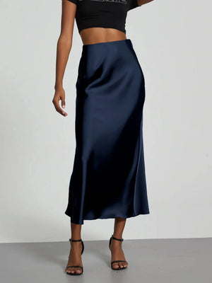 Donkerblauwe satijnen rok Donkerblauw / XS
