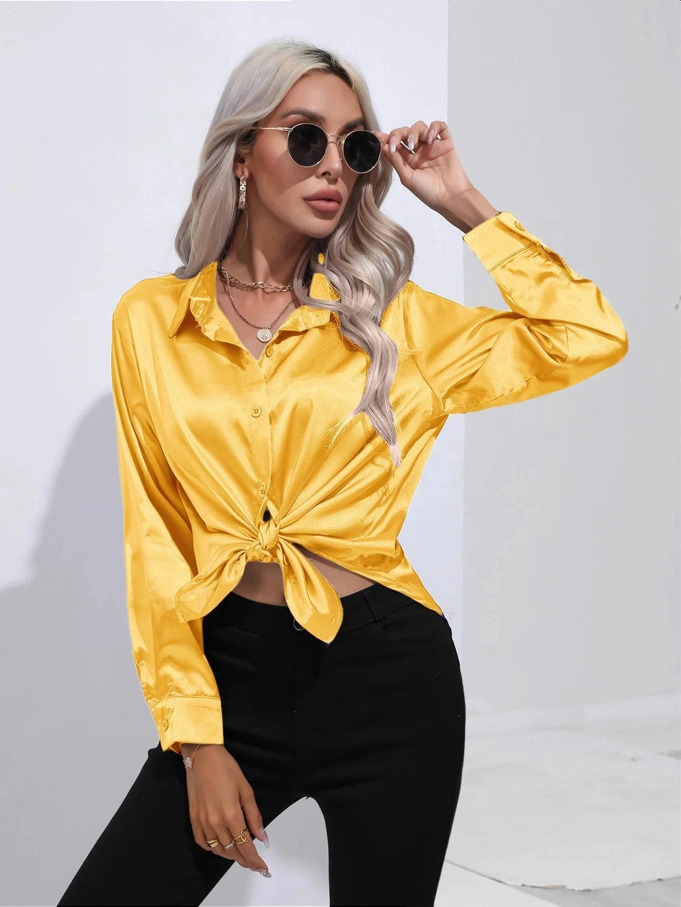 Gele satijnen blouse