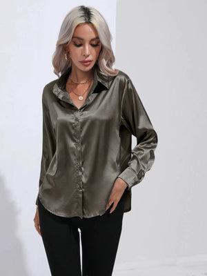 Grijze satijnen blouse