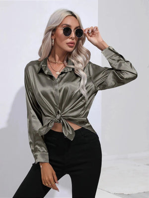 Grijze satijnen blouse