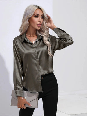 Grijze satijnen blouse Grijs / S